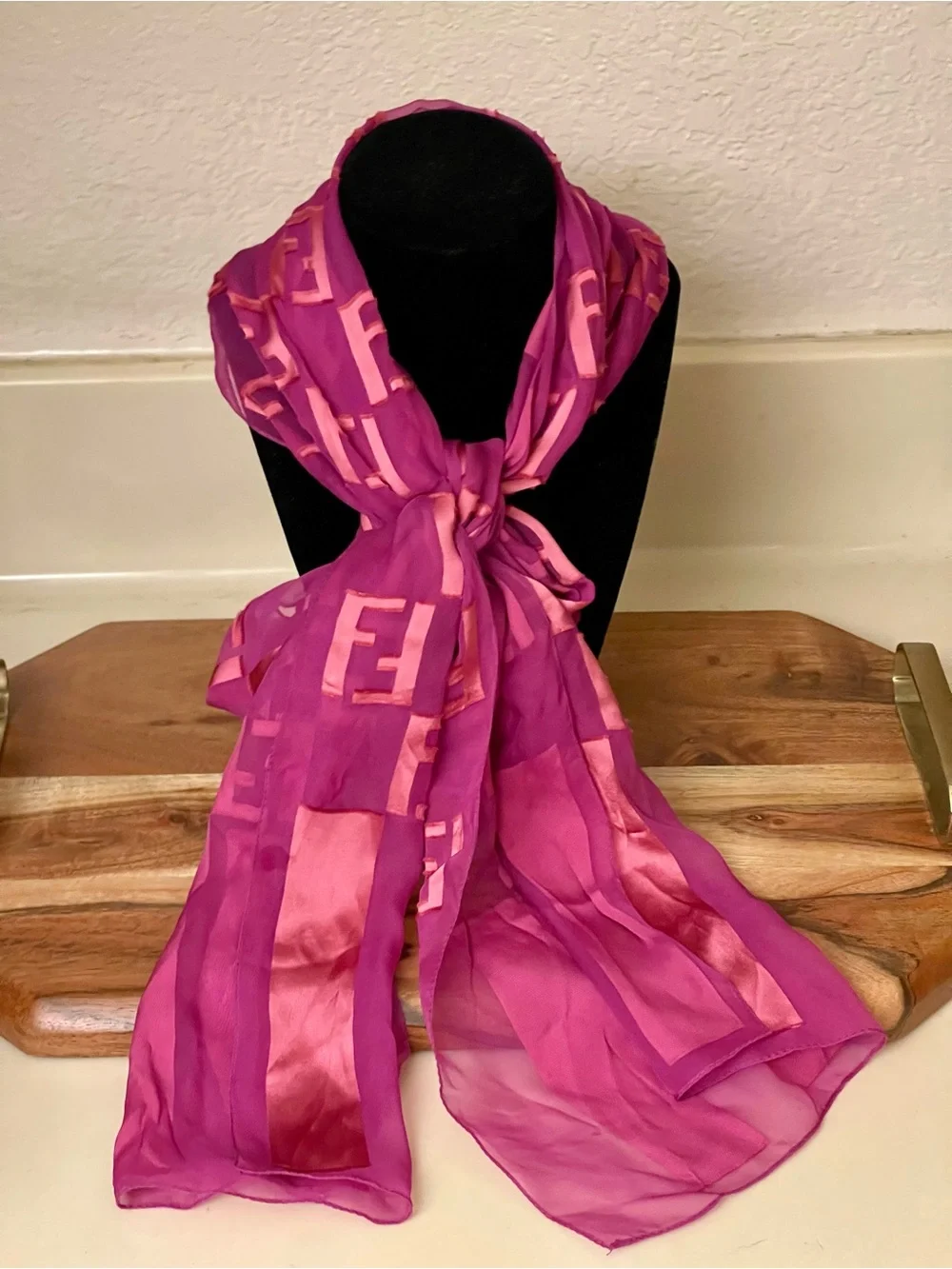 Fendi Pink and Magenta Silk Blend Scarf